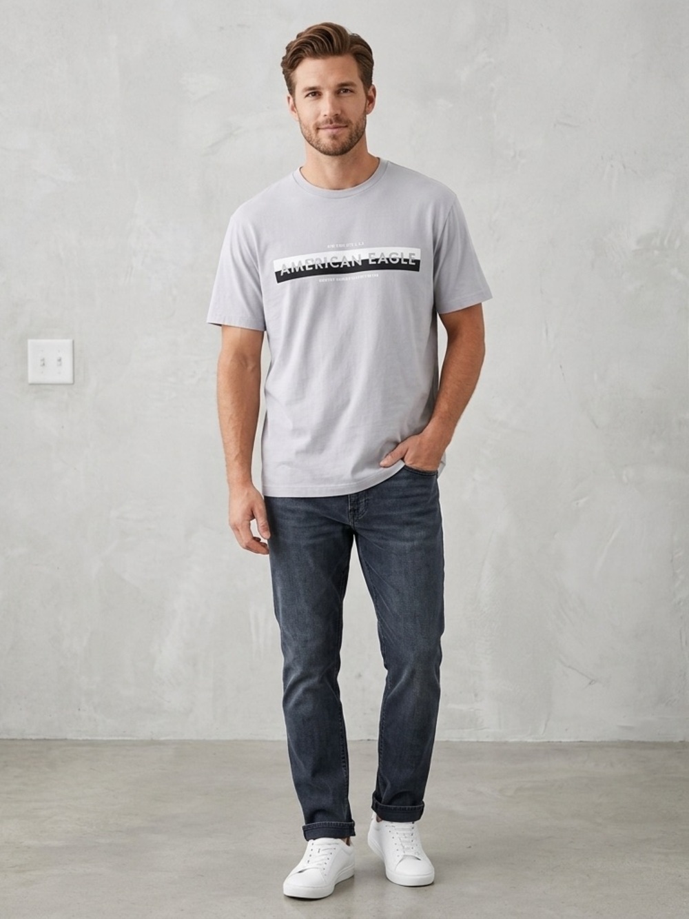 American Eagle Outfitters Men's Gray Logo Graphic T-Shirt Size XL Soft Cotton